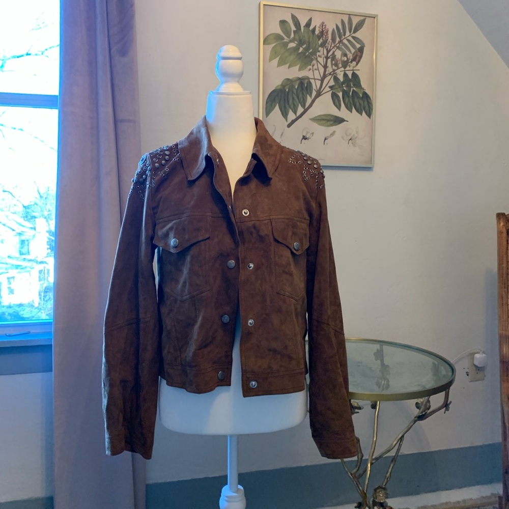 Free People Brown Suede Studded Trucker Jacket - Picture 6 of 6